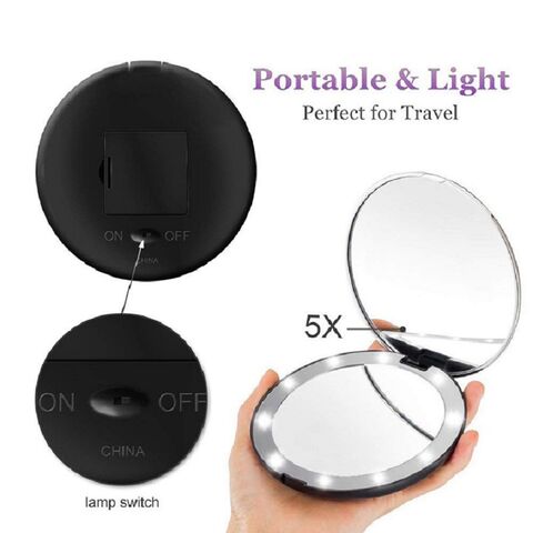 Cermin rias portabel bersertifikat CE BSCI, 1X + 5X, cermin LED bertenaga baterai