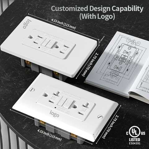 Tomadas elétricas decorativas de parede dos EUA com logotipo colorido personalizado, suporte para tomada GFCI preta com TR para melhorias domésticas