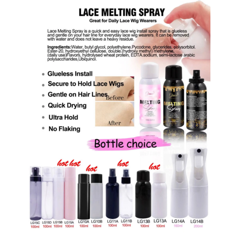 Haarspray Private Label Starker Halt Schnell trocknendes Haarspray Unsichtbares Finishing-Spray Schützt die Kanten Klebefreie Perücke Lace Melti