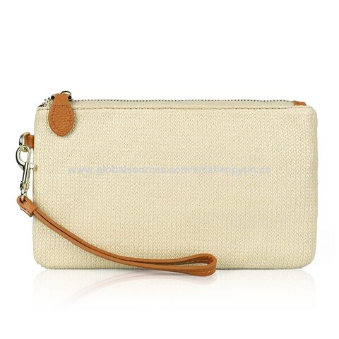 Damen Handgelenktasche/Clutch aus echtem italienischem Leder, goldener Reißverschluss mit GEWEBE MIT GRS - Großhandel