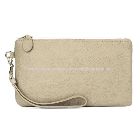 Damen Handgelenktasche/Clutch aus echtem italienischem Leder, goldener Reißverschluss mit GEWEBE MIT GRS - Großhandel