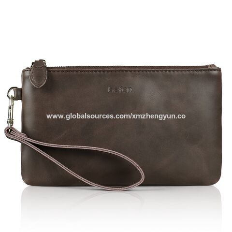 Damen Handgelenktasche/Clutch aus echtem italienischem Leder, goldener Reißverschluss mit GEWEBE MIT GRS - Großhandel