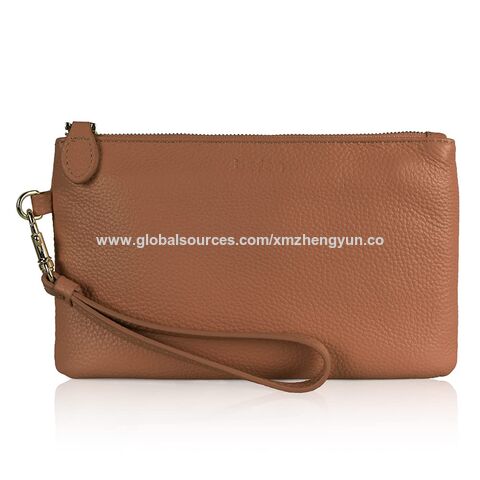 Damen Handgelenktasche/Clutch aus echtem italienischem Leder, goldener Reißverschluss mit GEWEBE MIT GRS - Großhandel