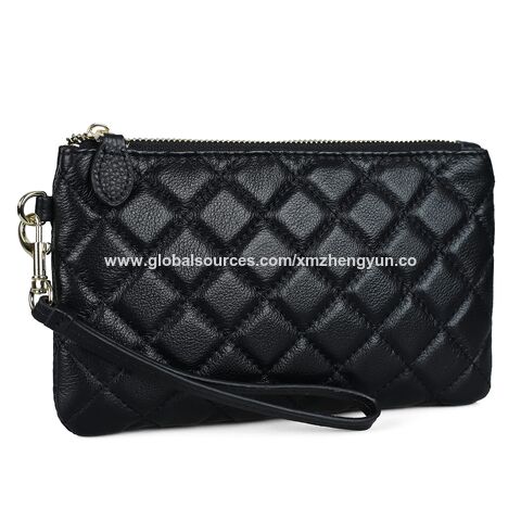 Damen Handgelenktasche/Clutch aus echtem italienischem Leder, goldener Reißverschluss mit GEWEBE MIT GRS - Großhandel