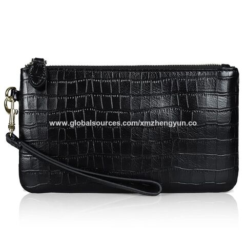 Damen Handgelenktasche/Clutch aus echtem italienischem Leder, goldener Reißverschluss mit GEWEBE MIT GRS - Großhandel