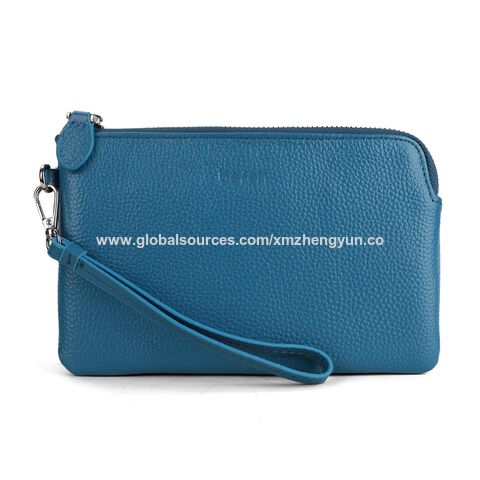 Damen Handgelenktasche/Clutch aus echtem italienischem Leder, goldener Reißverschluss mit GEWEBE MIT GRS - Großhandel