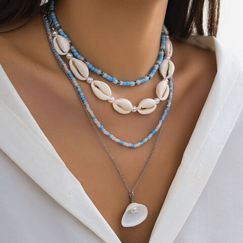 Collar bohemio de perlas de imitación para fiestas, collar vintage con cuentas de estrella de mar y concha, conjunto de gargantilla, juegos de joyería de conchas