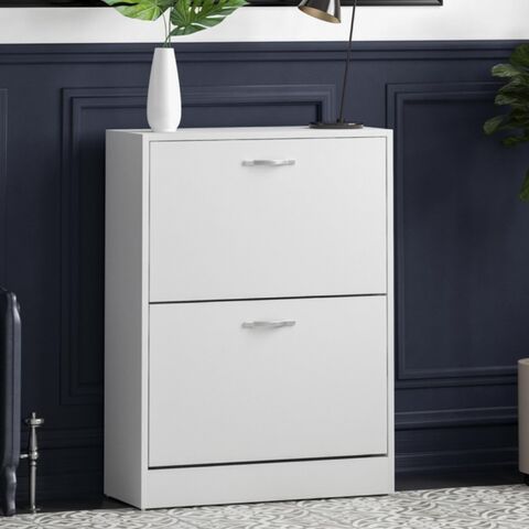 Zapatero de 2 Cajones, Organizador de Almacenamiento de Zapatos, Mueble de Madera con Apertura Abatible, Color Blanco (Blanco)