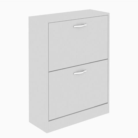 Zapatero de 2 Cajones, Organizador de Almacenamiento de Zapatos, Mueble de Madera con Apertura Abatible, Color Blanco (Blanco)