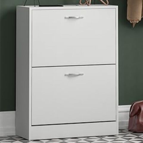 Armario Zapatero de 2 Cajones, Organizador de Almacenamiento de Zapatos, Mueble de Madera con Apertura Abatible, Color Blanco (pino)