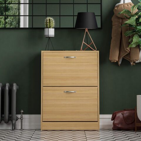 Armario Zapatero de 2 Cajones, Organizador de Almacenamiento de Zapatos, Mueble de Madera con Apertura Abatible, Color Blanco (pino)