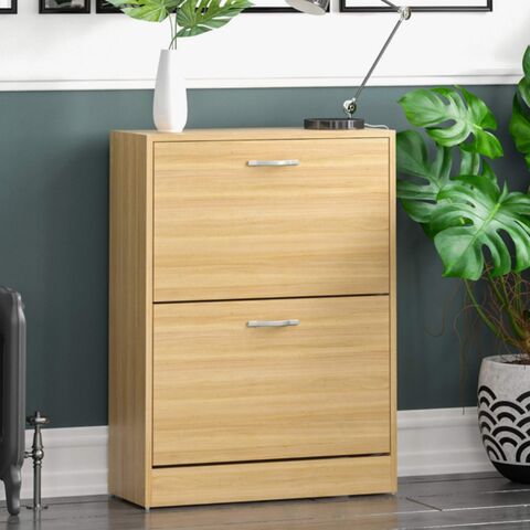 Armario Zapatero de 2 Cajones, Organizador de Almacenamiento de Zapatos, Mueble de Madera con Apertura Abatible, Color Blanco (pino)