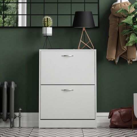 Armario Zapatero de 2 Cajones, Organizador de Almacenamiento de Zapatos, Mueble de Madera con Apertura Abatible, Color Blanco (pino)
