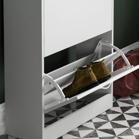 Armario Zapatero de 2 Cajones, Organizador de Almacenamiento de Zapatos, Mueble de Madera con Apertura Abatible, Color Blanco (pino)
