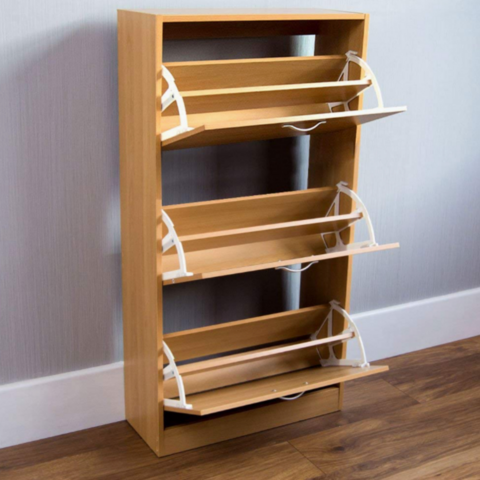 Zapatero de 3 Cajones, Organizador de Almacenamiento de Zapatos, Mueble de Madera con Apertura Abatible, Color Blanco (pino)