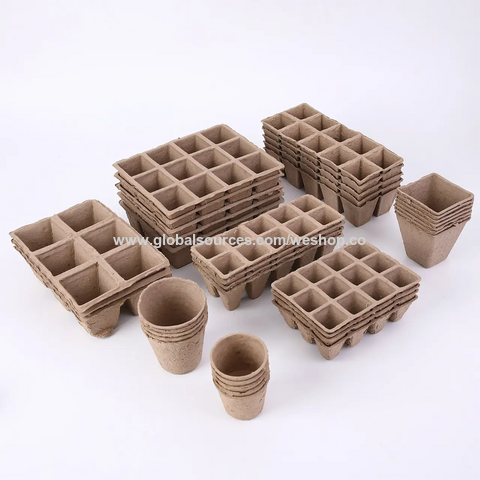 Ensemble Pot et Plateau de Pépinière en Pulpe de Papier Dégradable Jetable à 16 Cellules pour Bonsaï