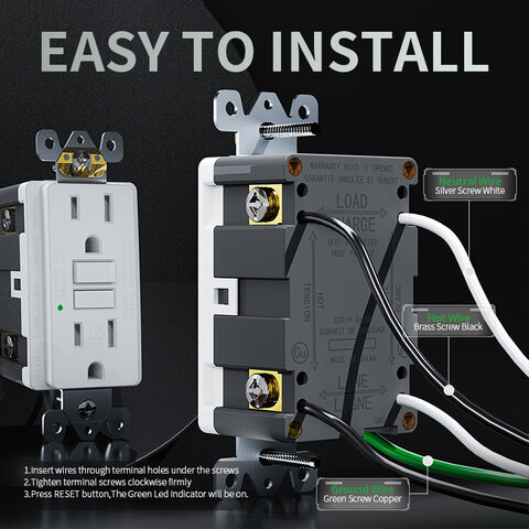 Prise GFCI 20A murale décorative pour la maison, préférée aux USA, listée UL, auto-test, inviolable, prise GFCI pratique pour cuisines