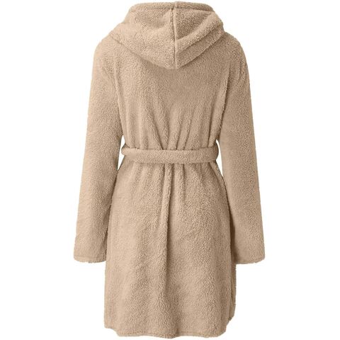 Robe de Lã com Capuz Feminina, Roupão Curto de Pelúcia, Roupão Kimono de Lã Macio e Quente, Roupão de Banho Leve de Inverno com Bolsos