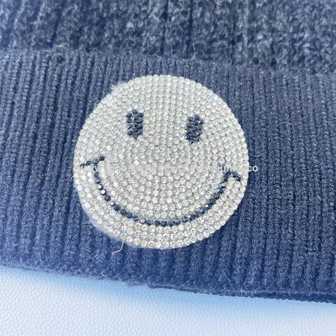 Gorro de Chenilla Negro con Logotipo de Sonrisa y Estilo Personalizado 2025 con Pompón de Piel Superior - Gorros de Invierno al por Mayor