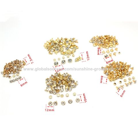 Nuevos Arribos Remaches de Pedrería para Chaquetas de Cuero, Jeans, Sombreros, Cinturones, Remaches de Cristal Dorado para Prendas de Vestir