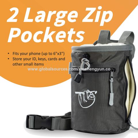 Chalkbag für Klettern, Boulder Chalk Bag mit 2 großen Reißverschlusstaschen, GEWEBE MIT GRS