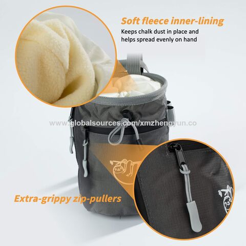 Chalkbag für Klettern, Boulder Chalk Bag mit 2 großen Reißverschlusstaschen, GEWEBE MIT GRS
