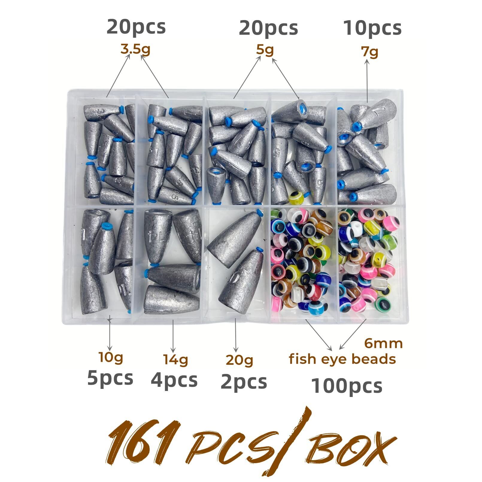 Bullet Lead Worm Fishing Weights Kit Soft Plastic Core Beads Bullet Lead Worm Fishing Weights Kit Soft Plastic Core Beads
