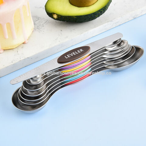 Reislöffel Magnetische Messlöffel Set mit starken N45 Magneten Edelstahl Löffel BPA Frei Multicolor Set von 7 8 9 mit Abstreifer