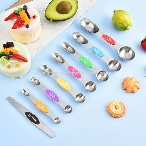 Reislöffel Magnetische Messlöffel Set mit starken N45 Magneten Edelstahl Löffel BPA Frei Multicolor Set von 7 8 9 mit Abstreifer