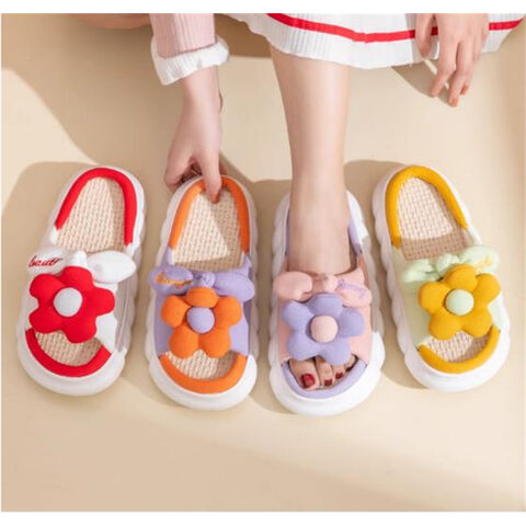 Pantoufles d'Intérieur Mignonnes en Lin pour Femmes