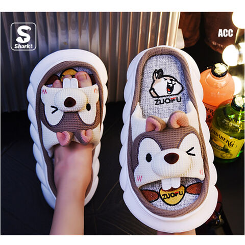 Pantoufles d'Intérieur en Lin Respirantes avec Motifs Cartoon