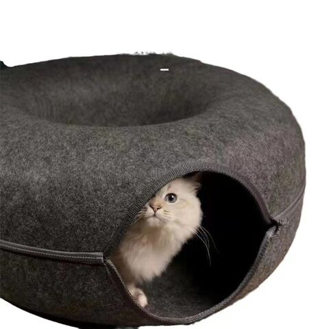 Ninho para Gatos Semifechado em Feltro Durável com Túnel - Cama Resistente para Gatos com Design de Túnel
