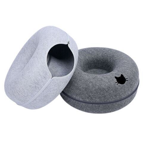 Ninho para Gatos Semifechado em Feltro Durável com Túnel - Cama Resistente para Gatos com Design de Túnel