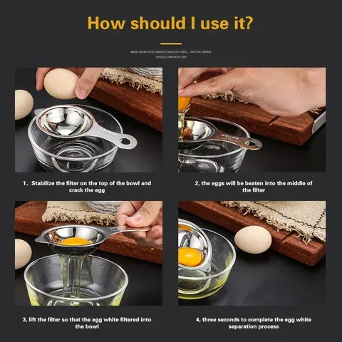Separador de Claras de Huevo con Embudo y Cuchara de Acero Inoxidable 304 - Utensilio de Cocina Profesional