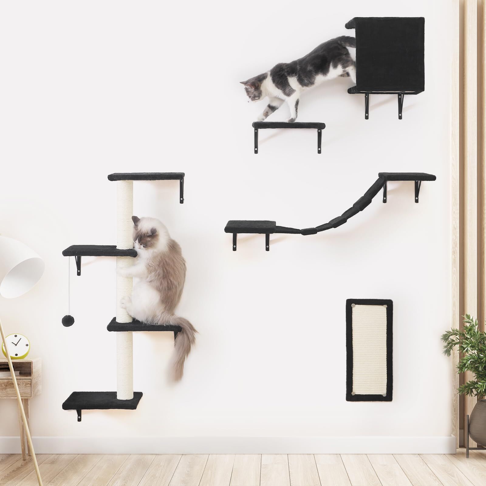 View of Modern Wall-mounted Cat Furniture - 5pcs Cat Wall Shelves,stable Wooden ...