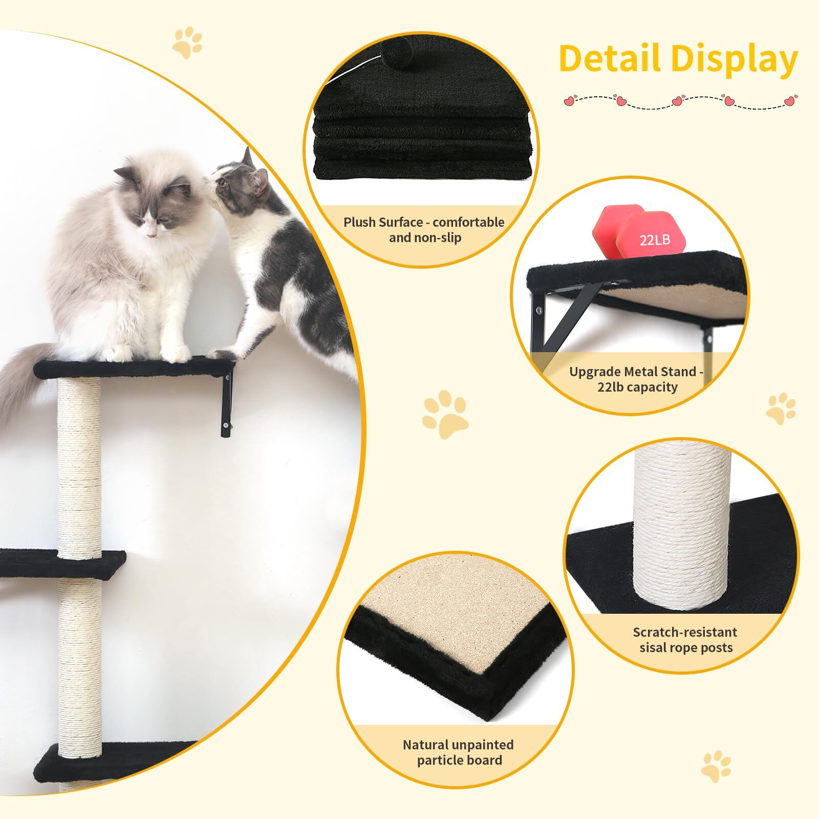 View of Modern Wall-mounted Cat Furniture - 5pcs Cat Wall Shelves,stable Wooden ...