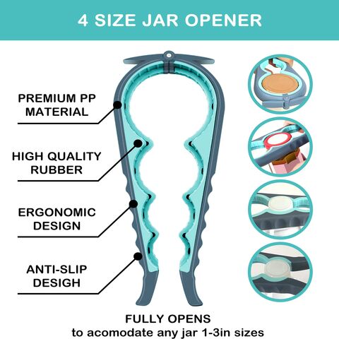 GU 5-in-1 Multifunktions-Flaschenöffner Deckelöffner für arthritische Hände mit rutschfester Gummi-Glasöffner-Griffunterlage (3-teiliges Set Blau)