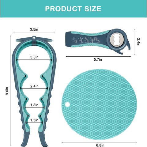 GU 5-in-1 Multifunktions-Flaschenöffner Deckelöffner für arthritische Hände mit rutschfester Gummi-Glasöffner-Griffunterlage (3-teiliges Set Blau)