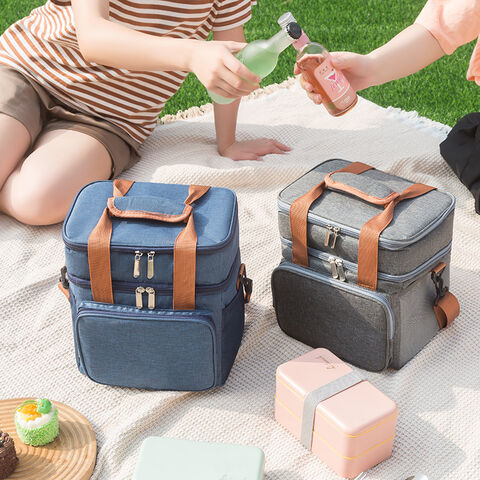 Doppelt isolierte, tragbare Crossbody-Lunchtasche für Outdoor-Picknicks mit isolierter Kühltasche