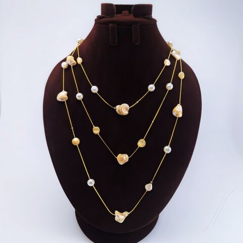 Collar de perlas irregulares con concha, temperamento, estilo europeo y americano, transfronterizo y plegable - Joyería de moda al por mayor