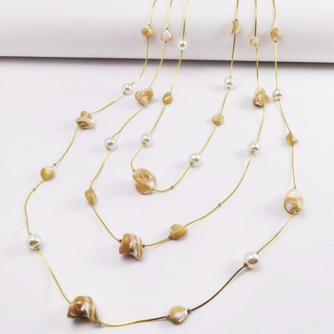 Collar de perlas irregulares con concha, temperamento, estilo europeo y americano, transfronterizo y plegable - Joyería de moda al por mayor
