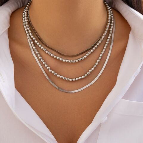 Collar de Clavícula Metálico Geométrico con Cuentas Estilo Hip Hop Transfronterizo
