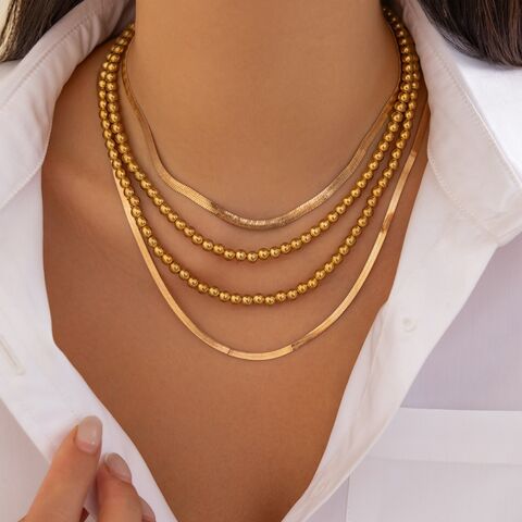 Collar de Clavícula Metálico Geométrico con Cuentas Estilo Hip Hop Transfronterizo