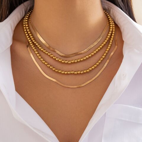 Collar de Clavícula Metálico Geométrico con Cuentas Estilo Hip Hop Transfronterizo
