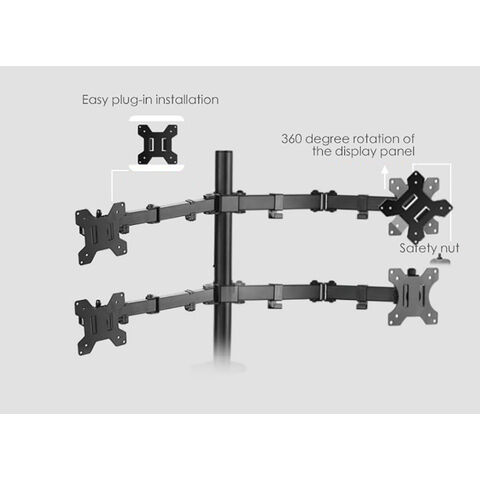 Support Quadruple LCD Réglable en Hauteur, Bras de 14 pouces, Support de Montage pour Quatre Écrans PC pour 4 Moniteurs