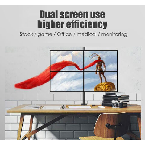 Support Quadruple LCD Réglable en Hauteur, Bras de 14 pouces, Support de Montage pour Quatre Écrans PC pour 4 Moniteurs