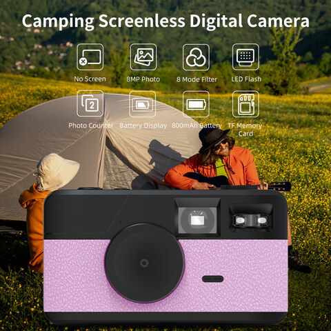 Mini Câmera Digital Retro Sem Tela, Fotos de 8MP, Flash LED, 8 Modos de Filtro, Câmera de Snap para Camping