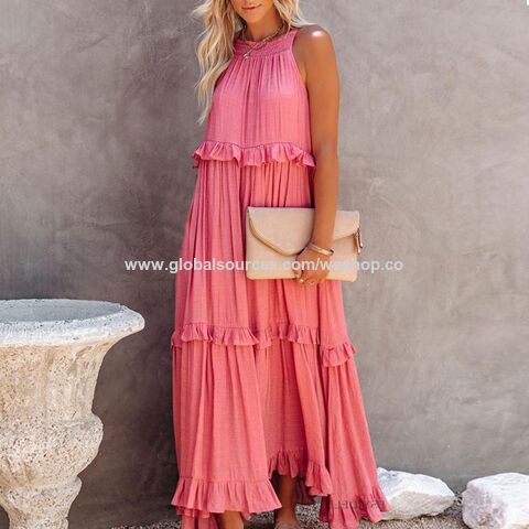 Faldas largas estilo europeo y americano para mujer, colección verano 2025 - Vestido largo de playa con volantes y vuelo amplio, ideal para vacaciones.
