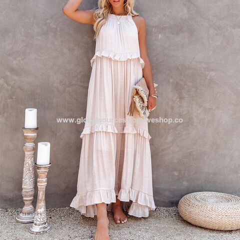 Faldas largas estilo europeo y americano para mujer, colección verano 2025 - Vestido largo de playa con volantes y vuelo amplio, ideal para vacaciones.