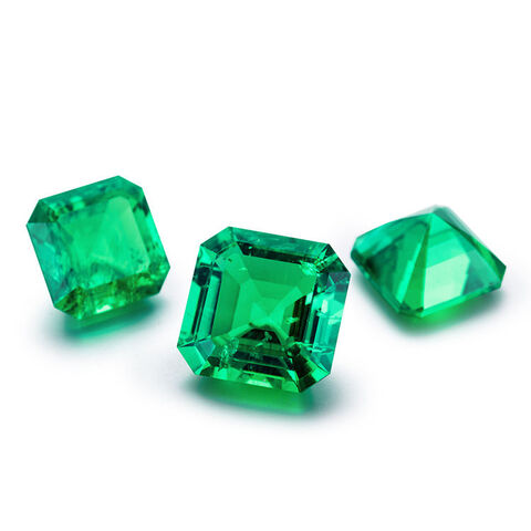 زمرد كولومبي صناعي هيدروحراري بقصة Asscher، زمرد مُزرع معمليًا، ماس بقطر 2 مم ~ 15 مم